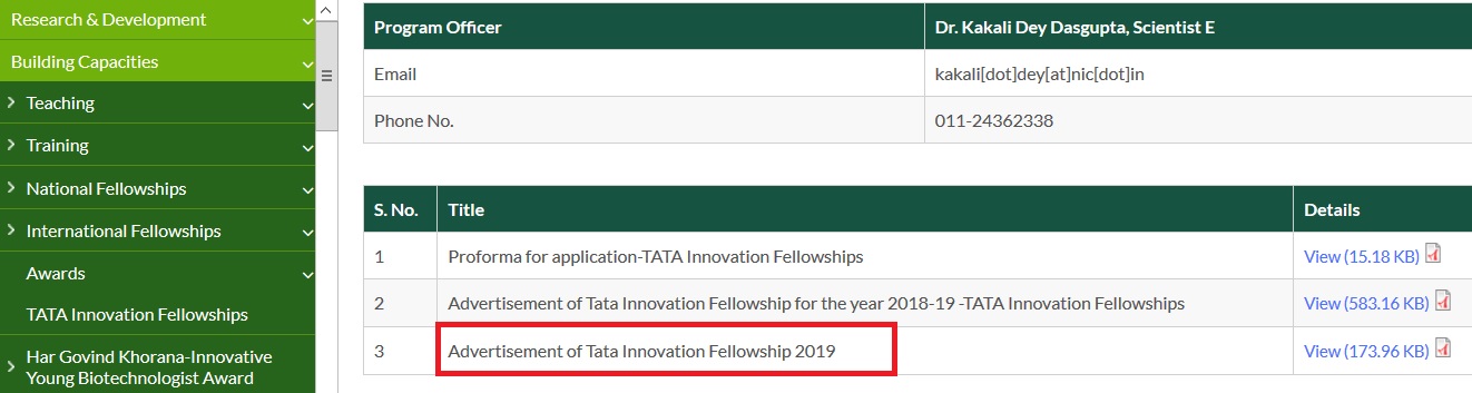 Dbtindia Nic In 2019 20 Tata Innovation Fellowship Department Of