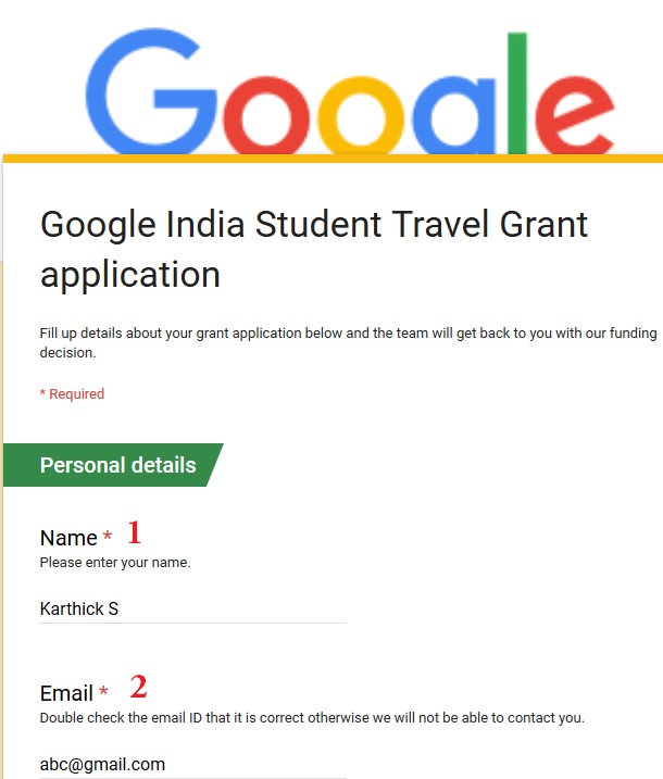 google travel grant india