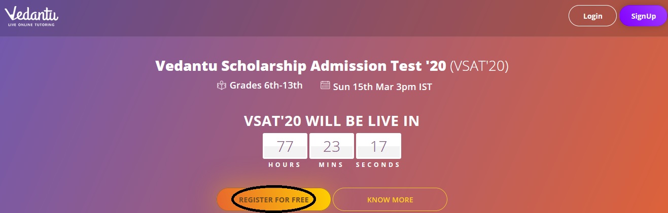 Vedantu VSAT 20 Scholarship Admission Test Www scholarships in