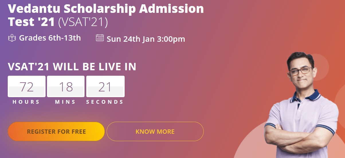Vedantu VSAT 2021 Scholarship Admission Test For Grades 6th 13th 